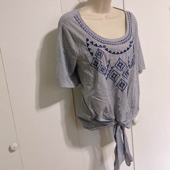 Lane Bryant Blue White Stripe Nautical Floral Embroidery Waist Women's 14 16 - Picture 3 of 16